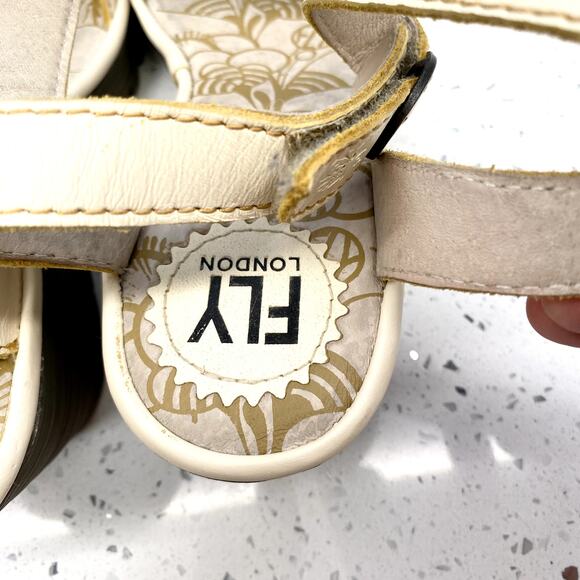 fly london yesk leather wedge heel ankle wrap strap sandals 37 neutral‎ boho - Picture 8 of 15